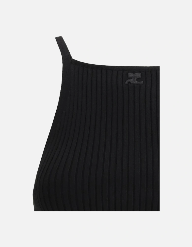Embroidered Logo Ribbed Asymmetrical Hem Top Women - Black T-Shirts