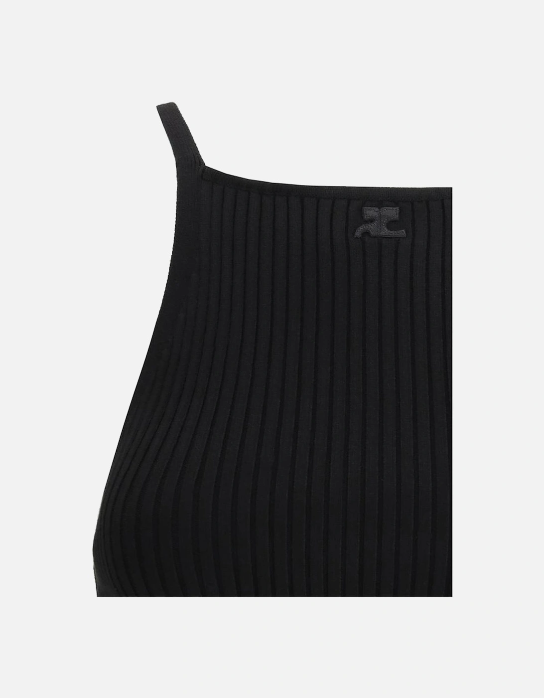 Embroidered Logo Ribbed Asymmetrical Hem Top Women - Black T-Shirts