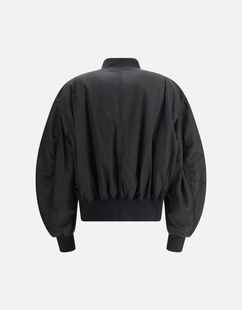 Nylon Bomber Jacket with Front Zipper and Pockets Women - Black