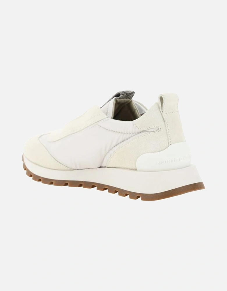 Slip-On Sneakers with Jewels and Suede Details Women - White