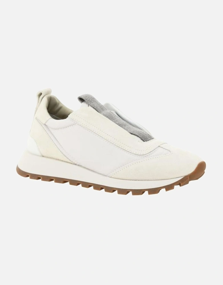 Slip-On Sneakers with Jewels and Suede Details Women - White