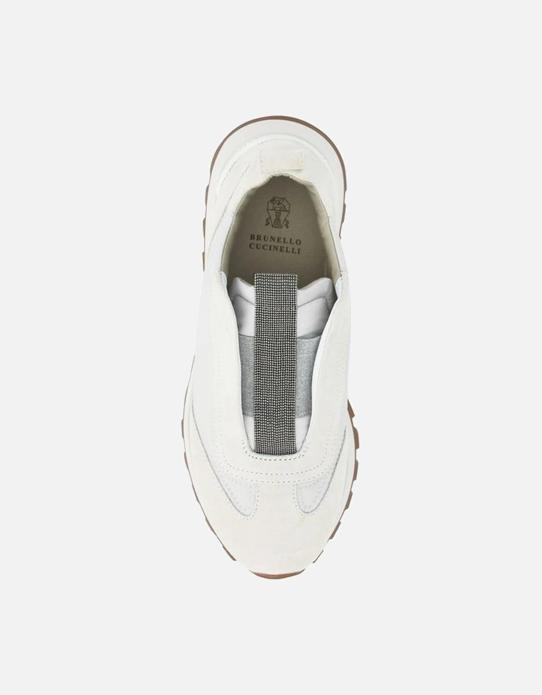 Slip-On Sneakers with Jewels and Suede Details Women - White