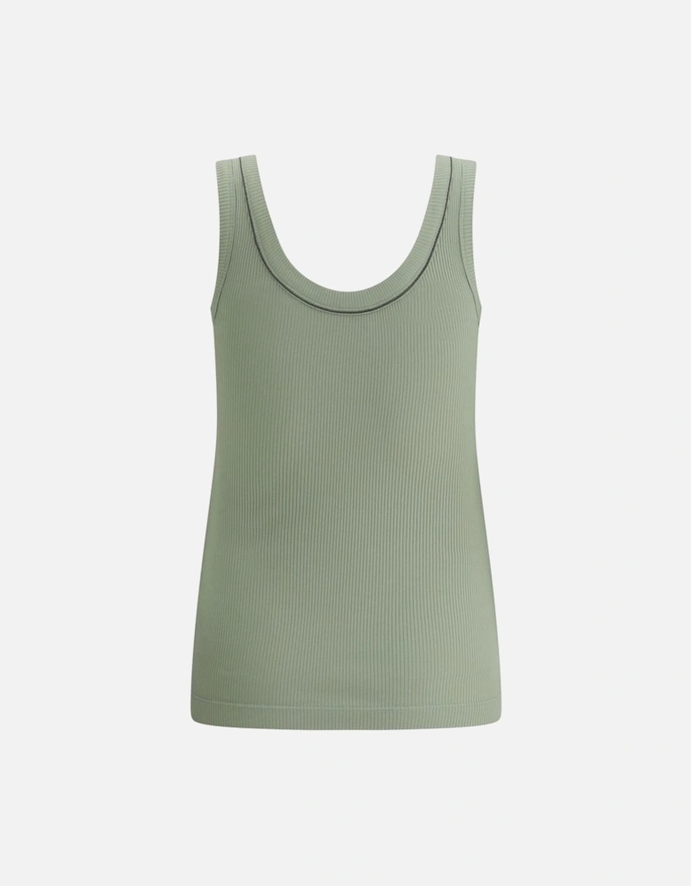Ribbed Cotton Top with Embroidered Monile Detailing Women - Green