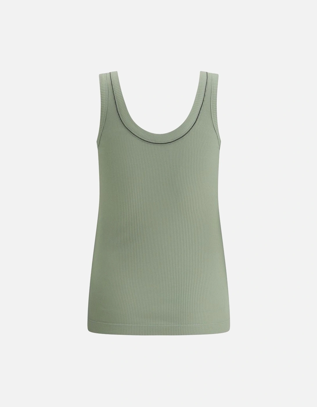 Ribbed Cotton Top with Embroidered Monile Detailing Women - Green