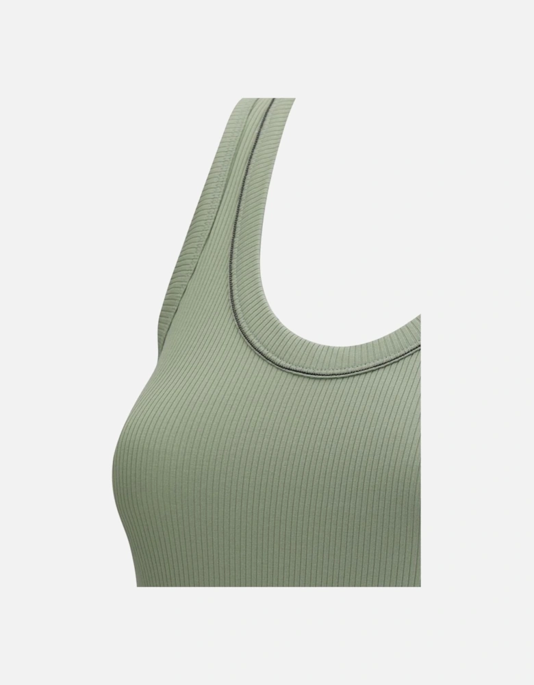 Ribbed Cotton Top with Embroidered Monile Detailing Women - Green