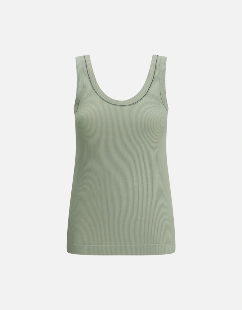 Ribbed Cotton Top with Embroidered Monile Detailing Women - Green