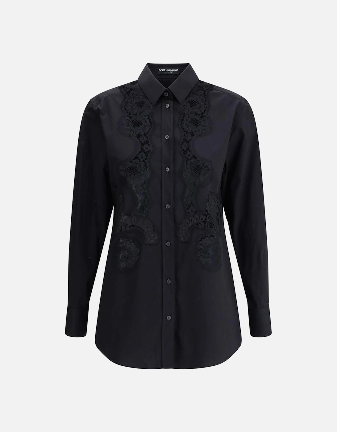 Elegant Lace Insert Classic Collar Shirt Women - Black, 4 of 3