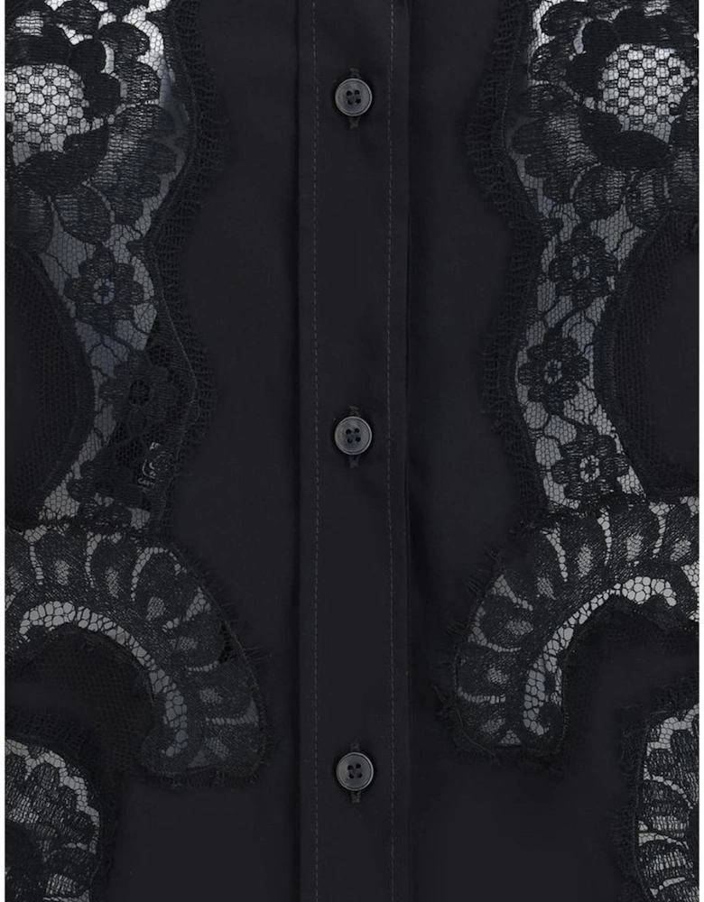 Elegant Lace Insert Classic Collar Shirt Women - Black