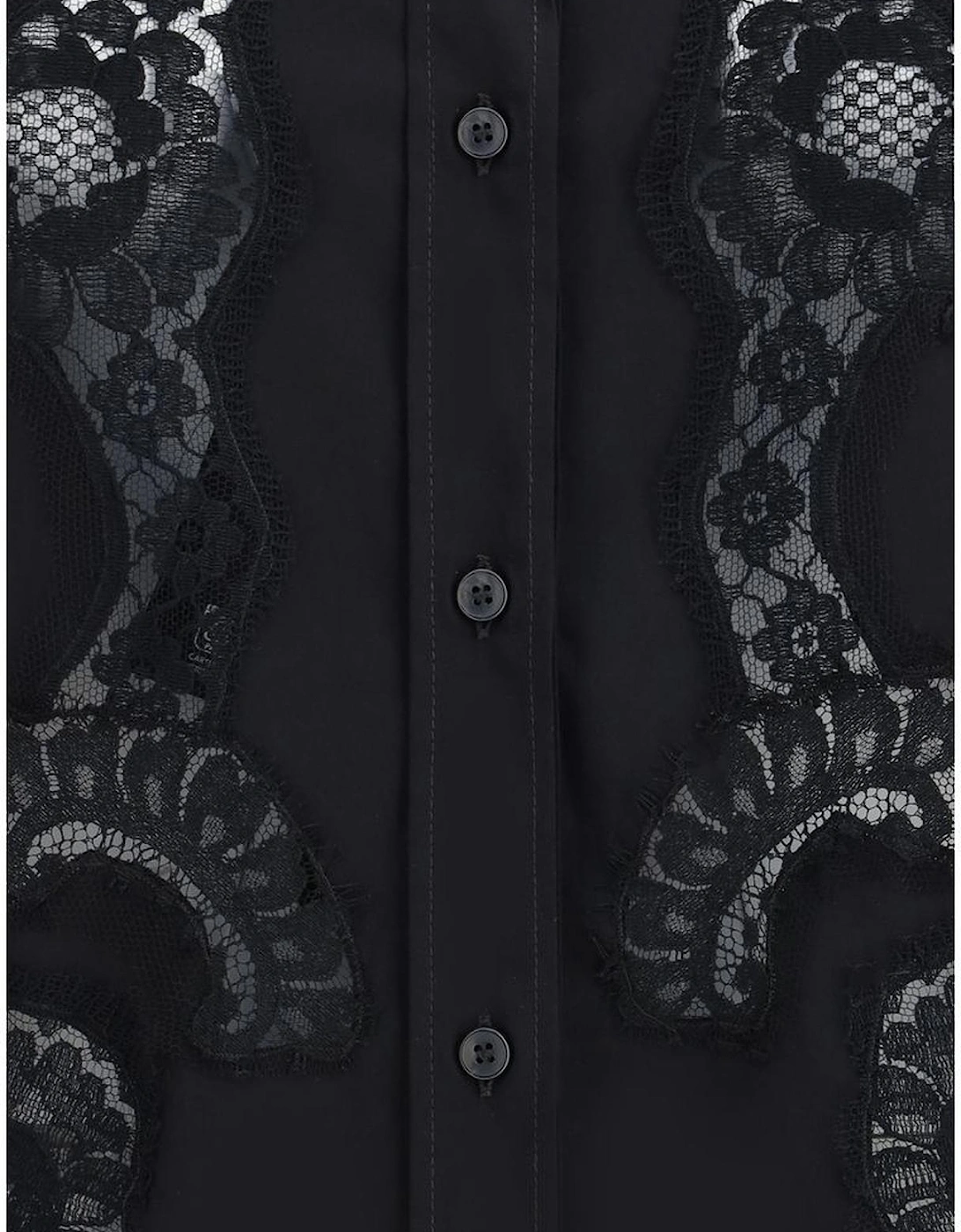 Elegant Lace Insert Classic Collar Shirt Women - Black