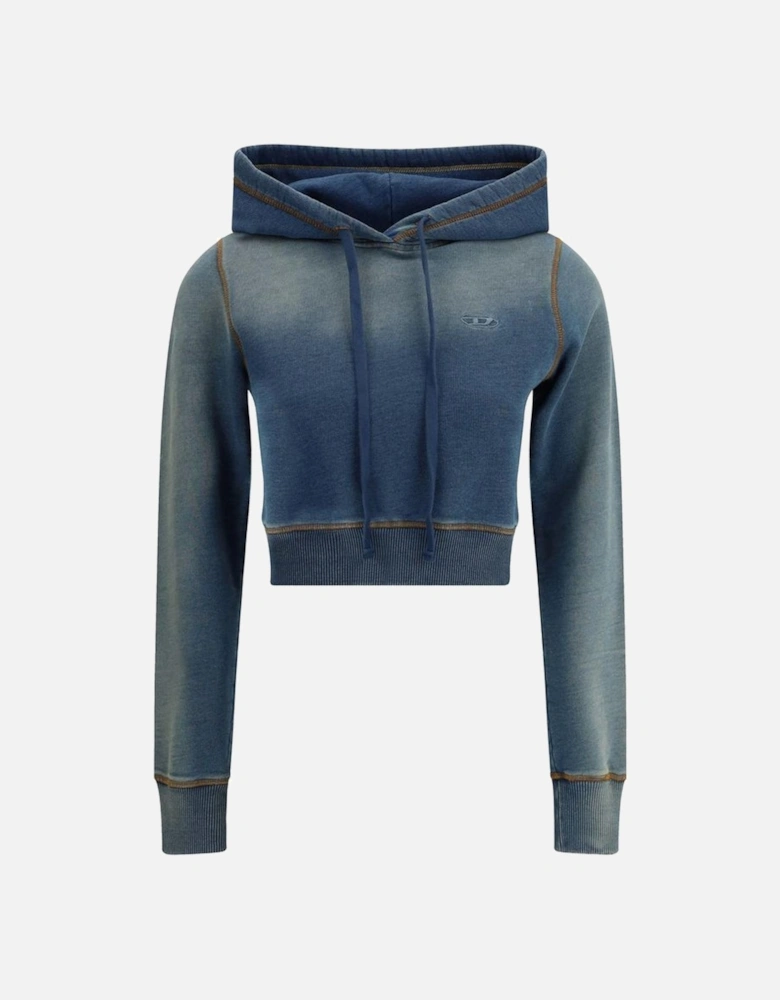 Cropped Cotton Hoodie with Embroidered Oval Logo Women - Blue Sweaters