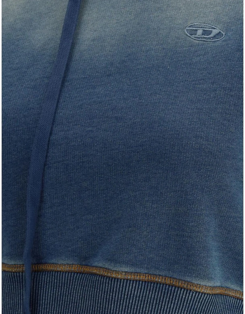 Cropped Cotton Hoodie with Embroidered Oval Logo Women - Blue Sweaters