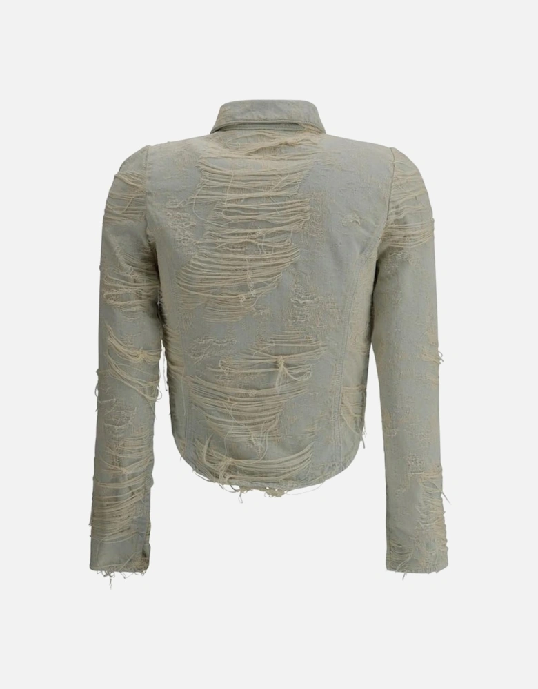 Cotton Denim Jacquard Weave Slim Fit Shirt Women - Light Blue