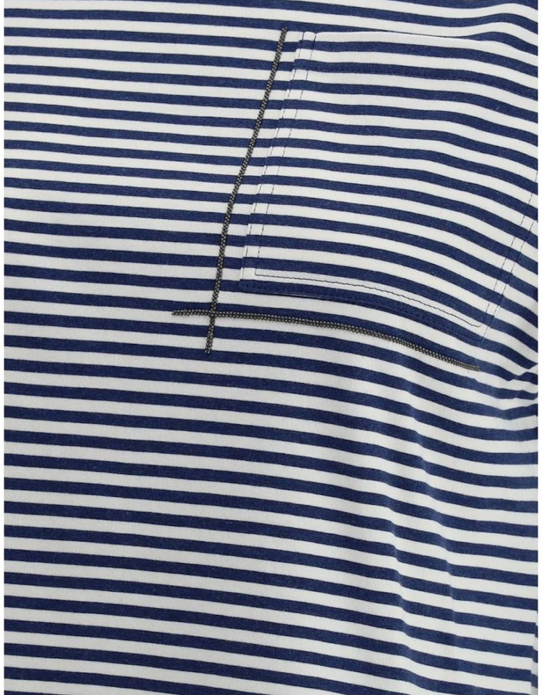 Striped Cotton T-Shirt with Jewel Detail Pocket Women - Blue