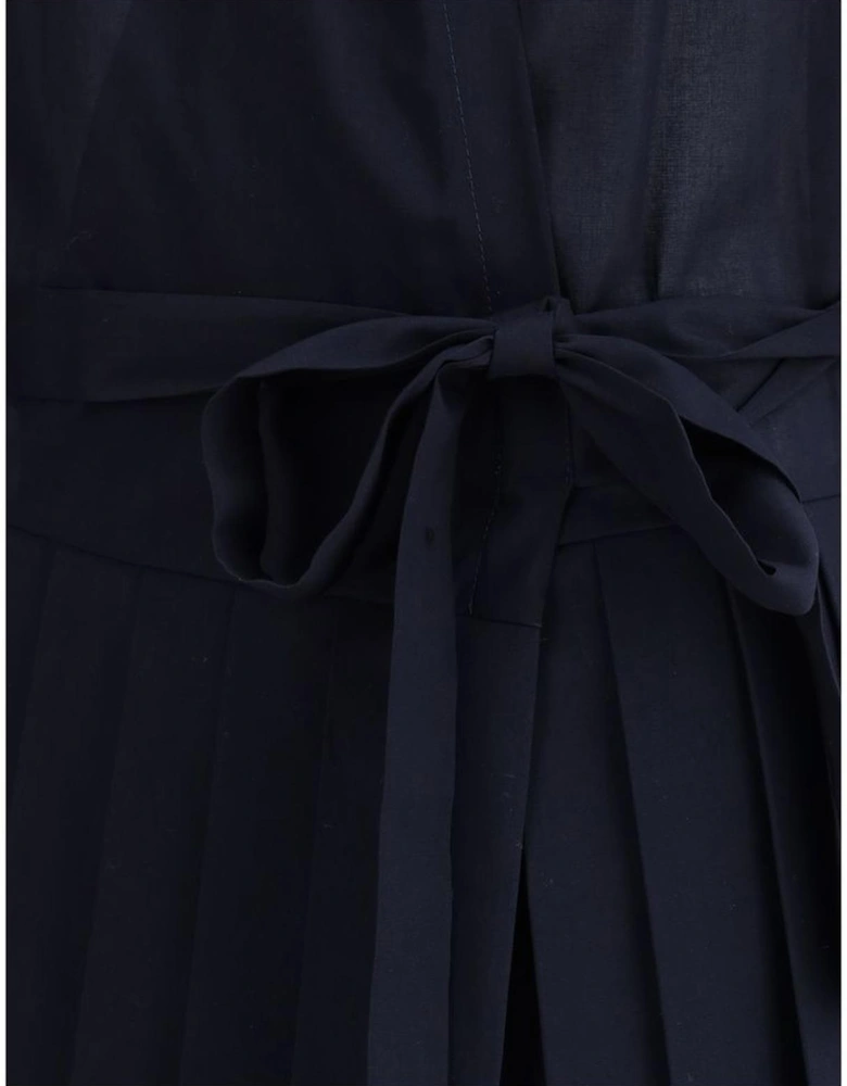 Muslin Midi Dress with Ruffle Neckline Women - Blue Dresses