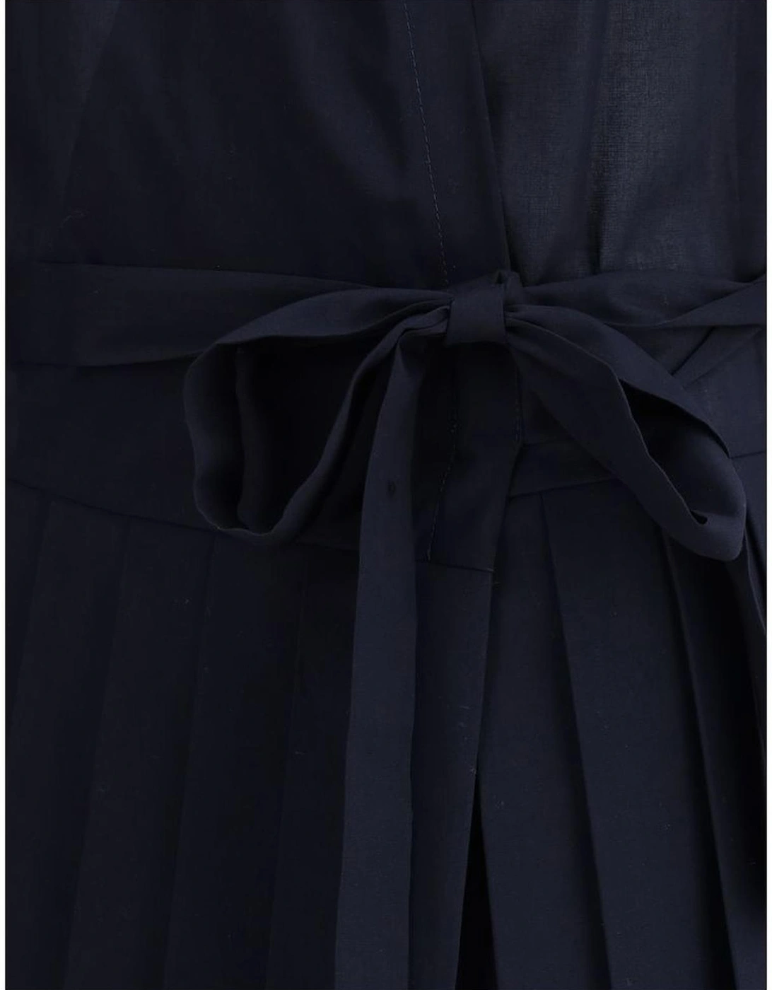 Muslin Midi Dress with Ruffle Neckline Women - Blue Dresses