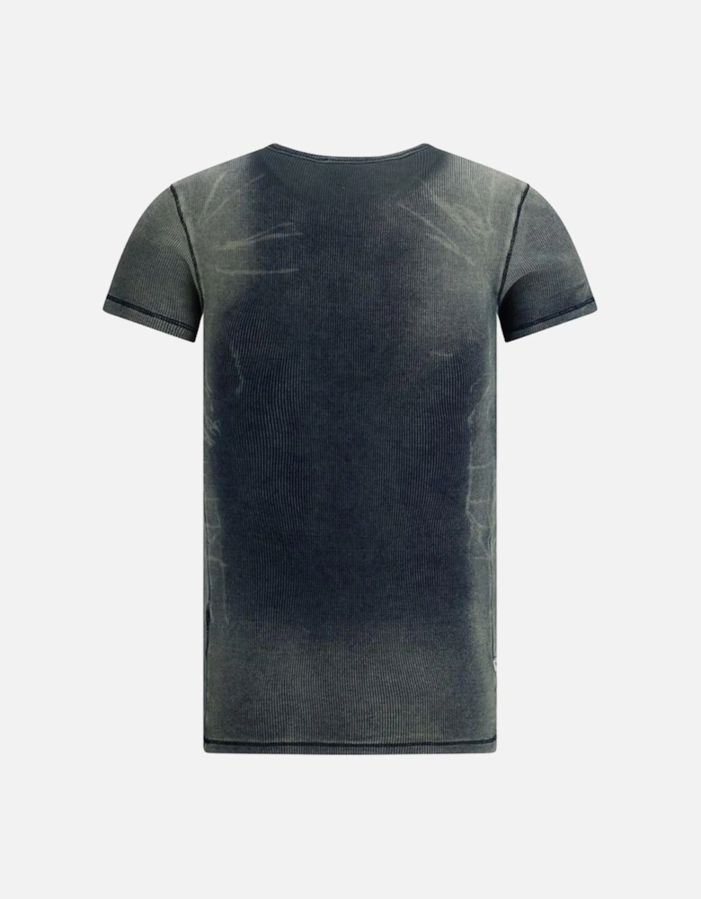 Cotton T-Shirt with Ribbed Crew Neck and Speckled Effect Women - Blue