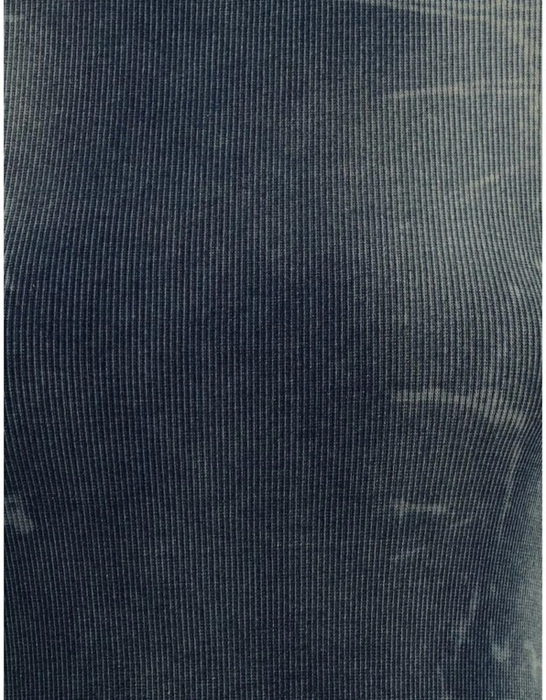 Cotton T-Shirt with Ribbed Crew Neck and Speckled Effect Women - Blue
