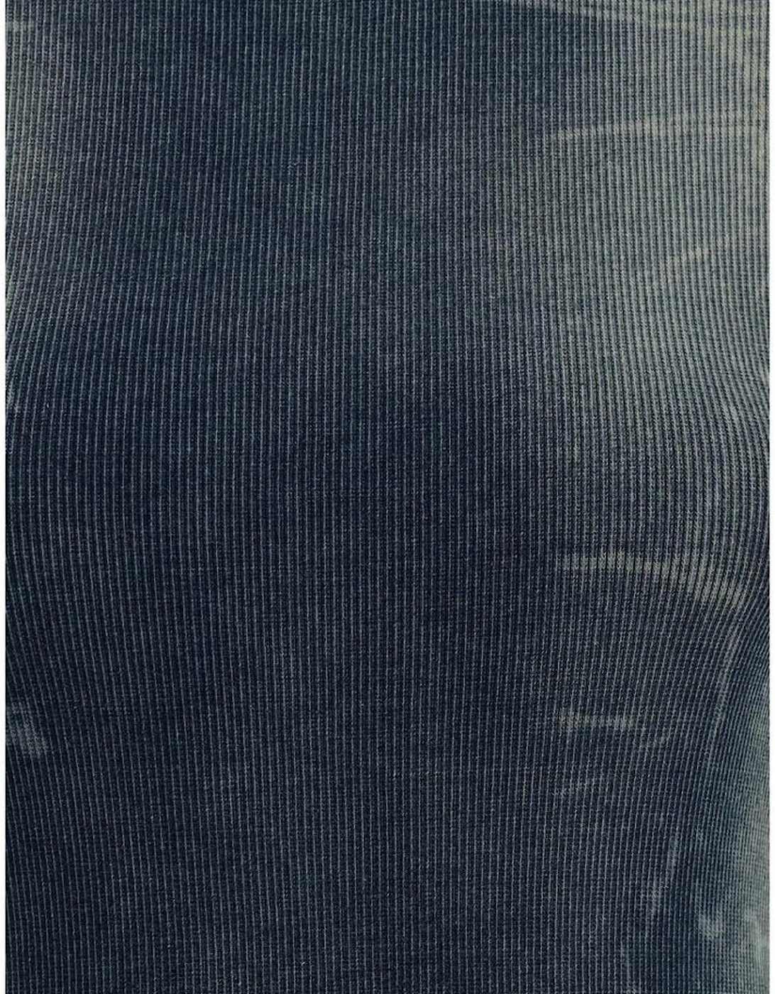Cotton T-Shirt with Ribbed Crew Neck and Speckled Effect Women - Blue