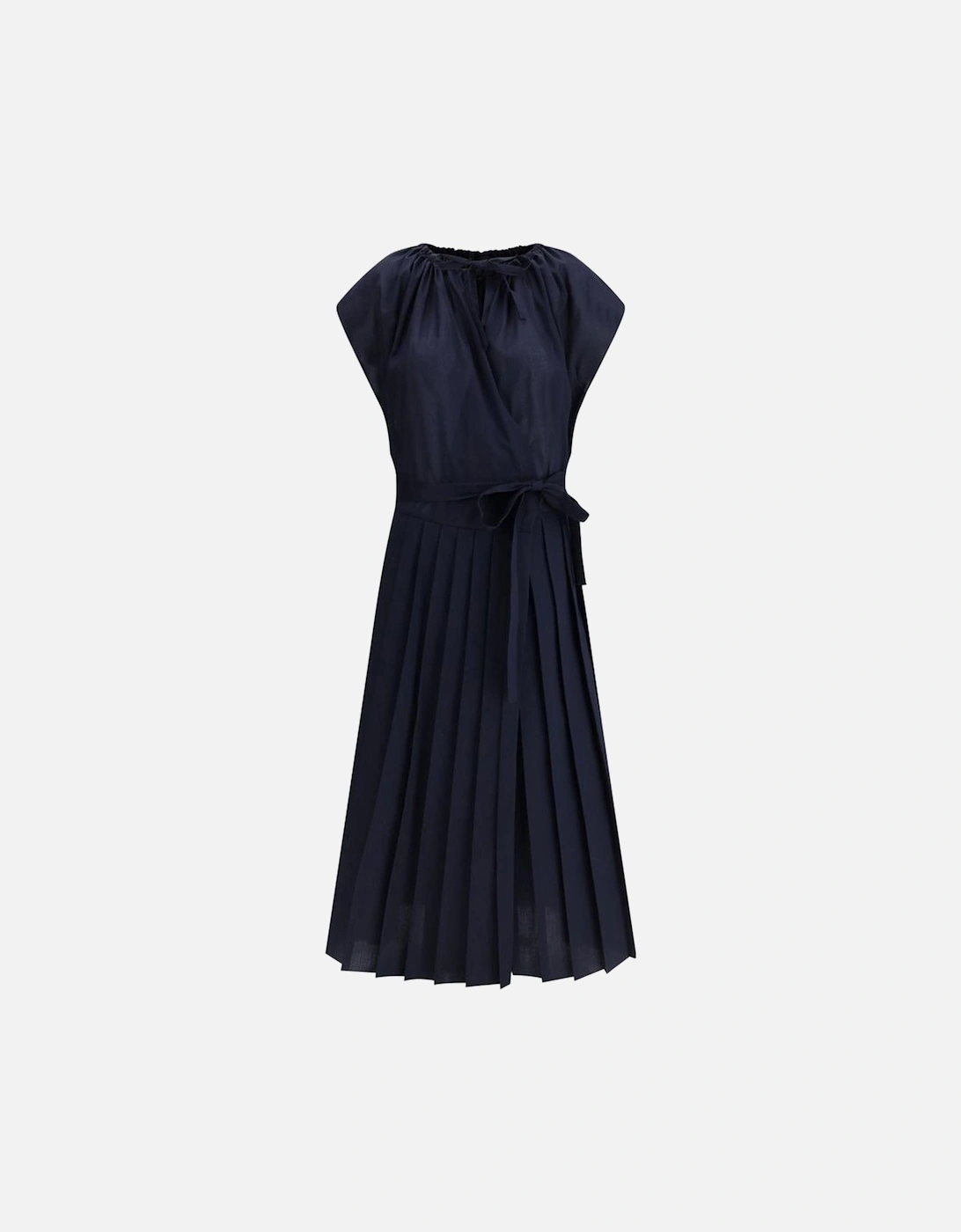 Muslin Midi Dress with Ruffle Neckline Women - Blue Dresses, 4 of 3