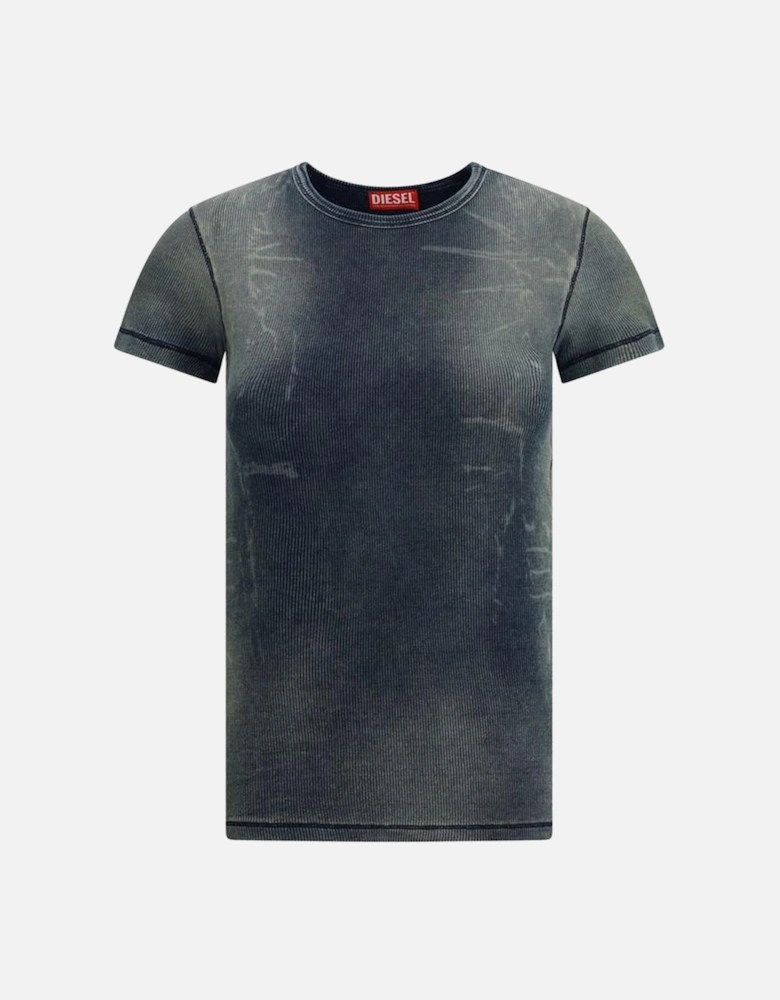 Cotton T-Shirt with Ribbed Crew Neck and Speckled Effect Women - Blue