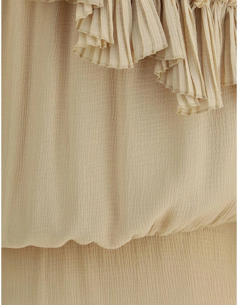 One-Shoulder Silk Dress with Poet Sleeves Women - Beige Dresses