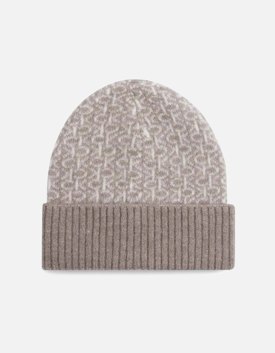 Monogram Fold Turn Up Beanie Women - Beige Hats, 4 of 3