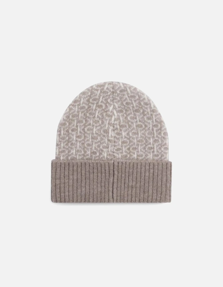 Monogram Fold Turn Up Beanie Women - Beige Hats