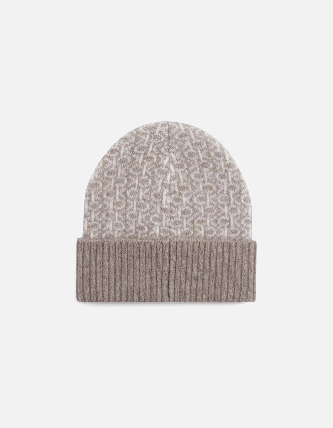 Monogram Fold Turn Up Beanie Women - Beige Hats