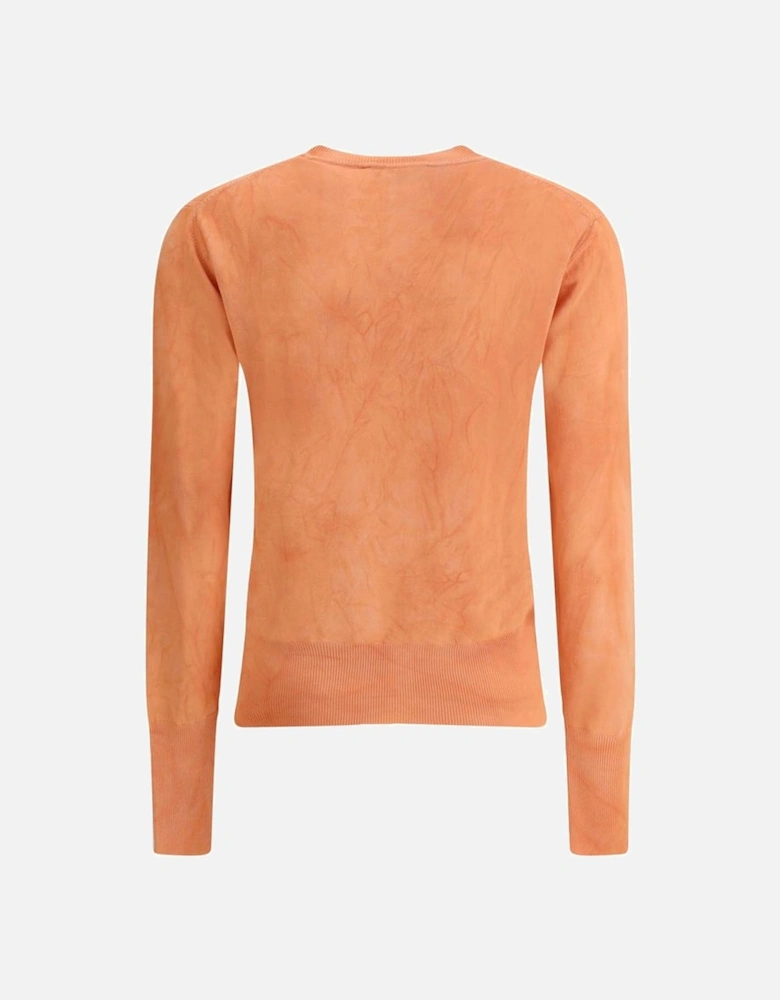 Ribbed Crew Neck Cardigan with Embroidered Logo Women - Orange