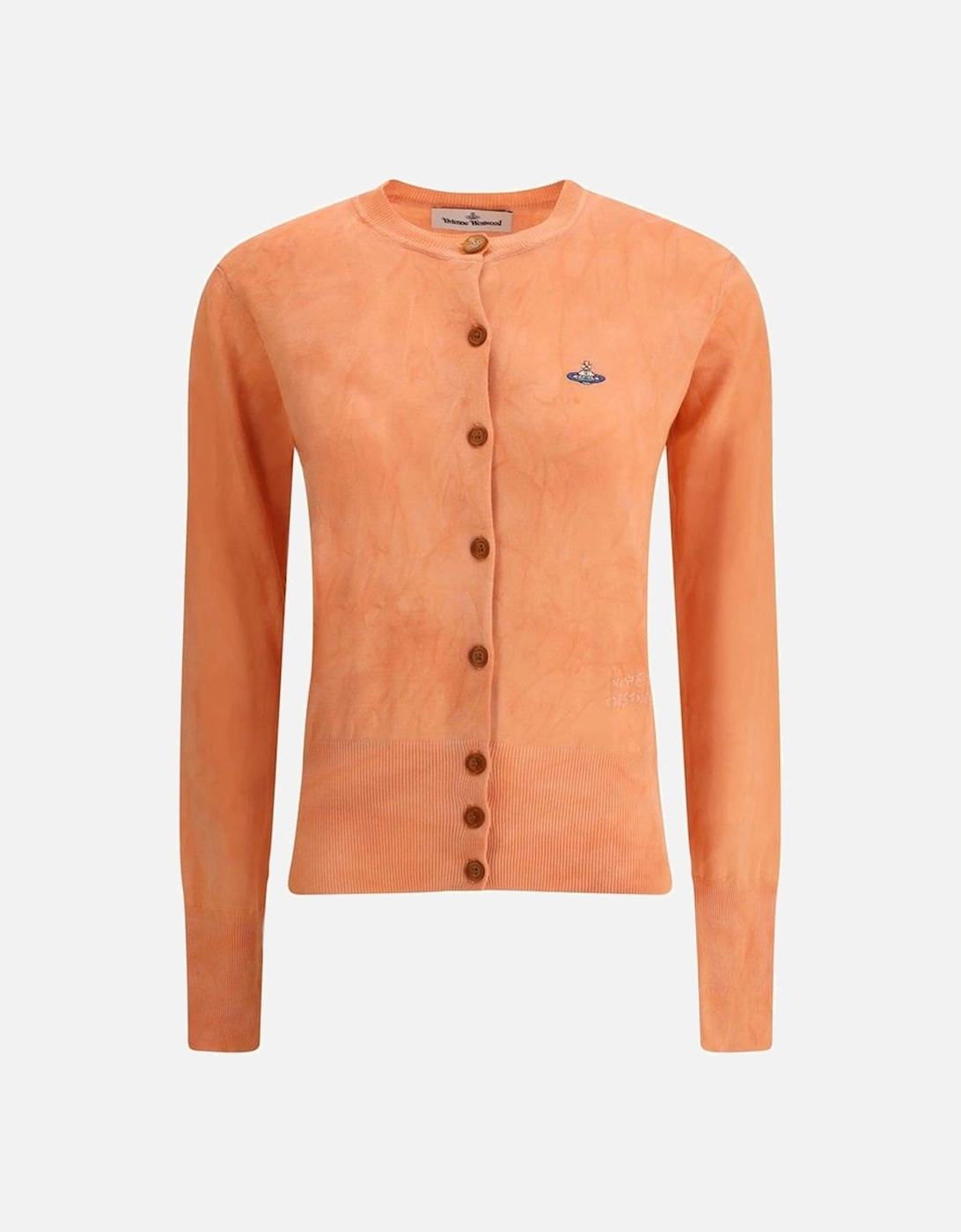 Ribbed Crew Neck Cardigan with Embroidered Logo Women - Orange, 4 of 3