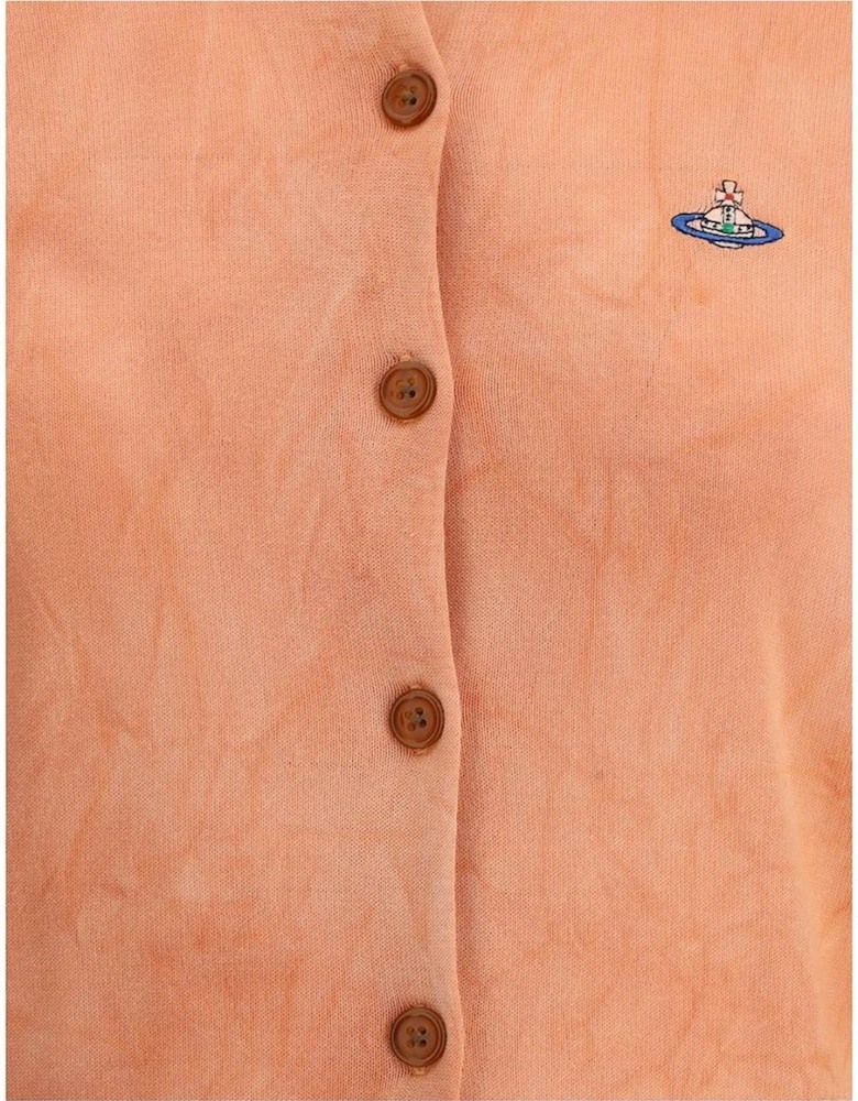 Ribbed Crew Neck Cardigan with Embroidered Logo Women - Orange