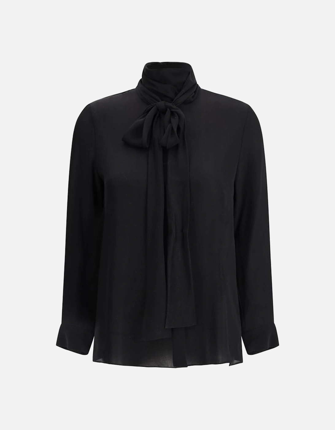 Silk Shirt with Concealed Button Front and Sash Collar Women - Black, 4 of 3