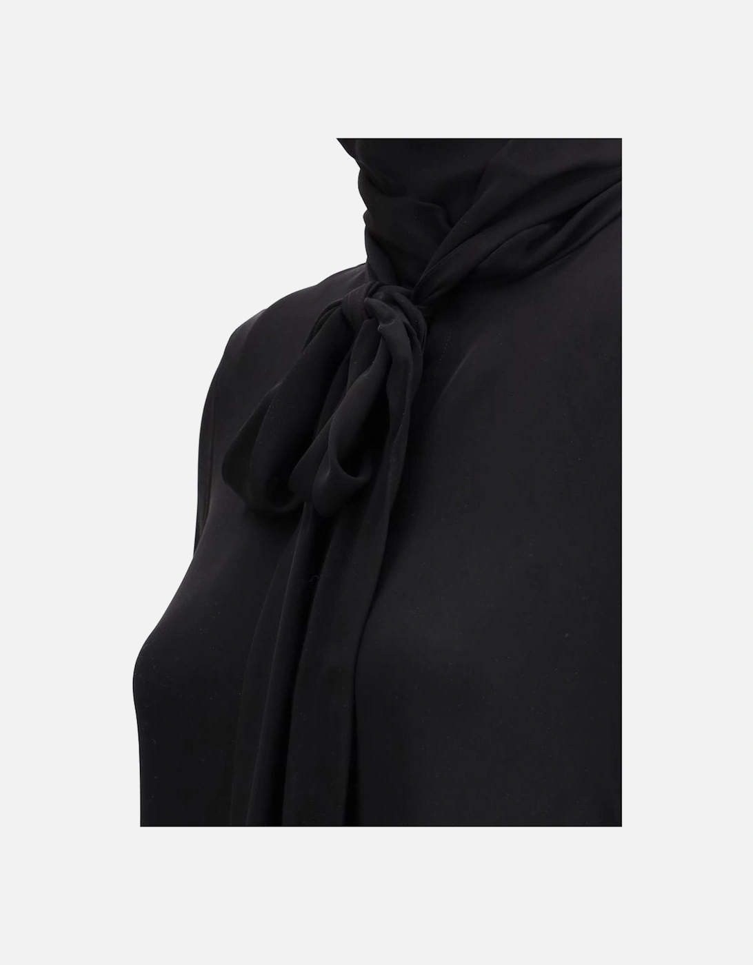 Silk Shirt with Concealed Button Front and Sash Collar Women - Black
