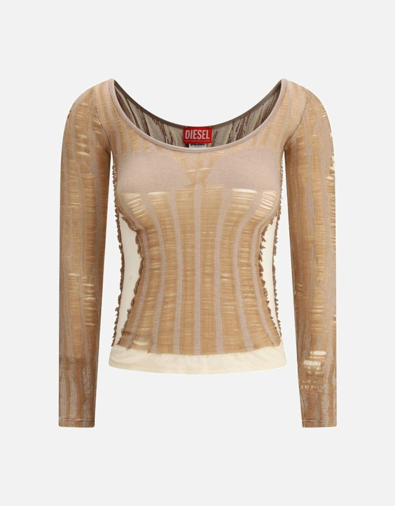 Seamless Jacquard Pattern Long Sleeve Sweater Women - Brown T-Shirts