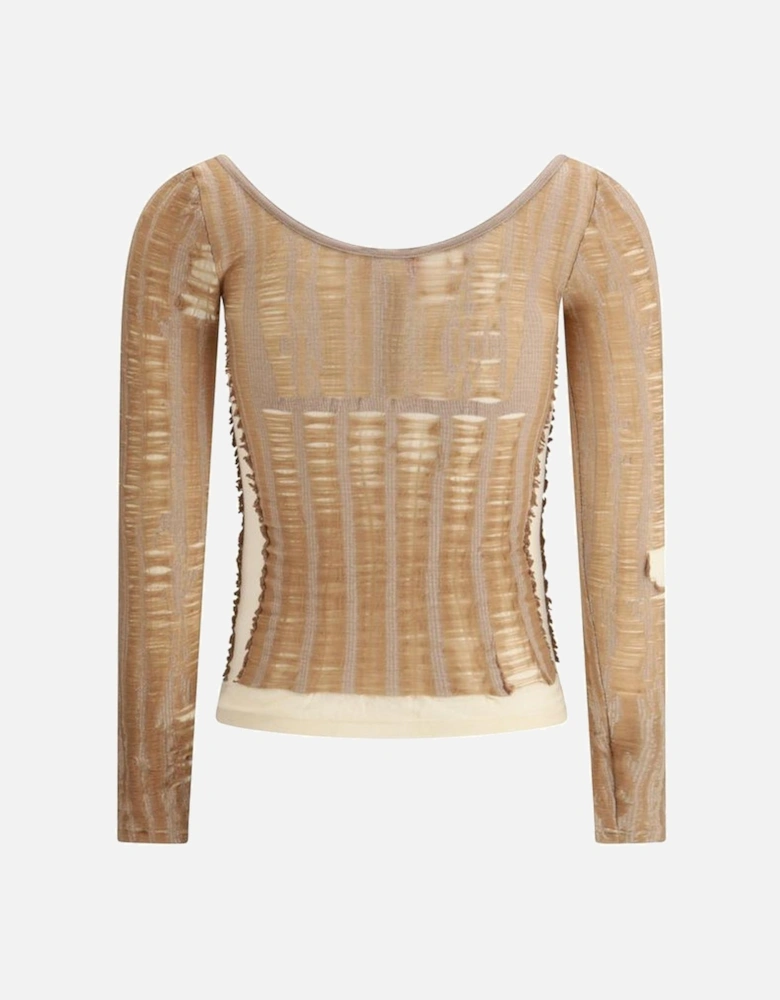 Seamless Jacquard Pattern Long Sleeve Sweater Women - Brown T-Shirts