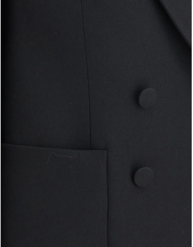 Double-Breasted Wide Lapel Blazer with Patch Pockets Women - Black