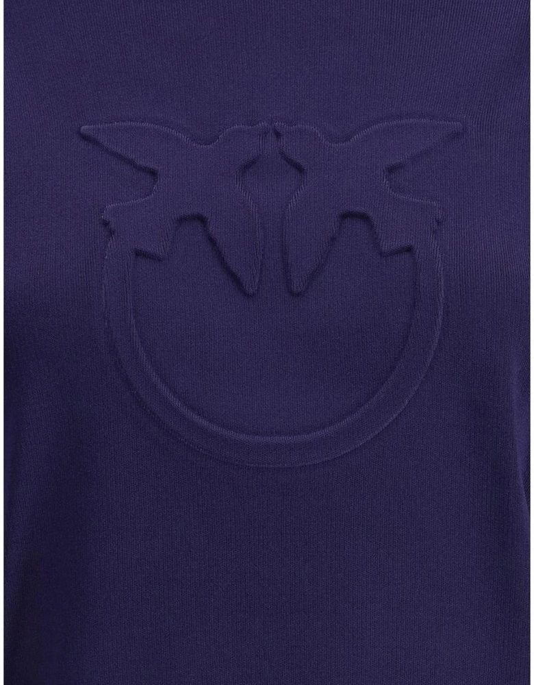 Ribbed Crew Neck Sweater with Logo and White Arm Bands Women - Blue