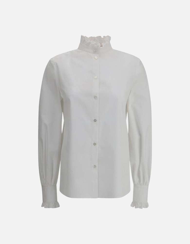 Mother-of-Pearl Button Ruffle Cuff Shirt Women - White