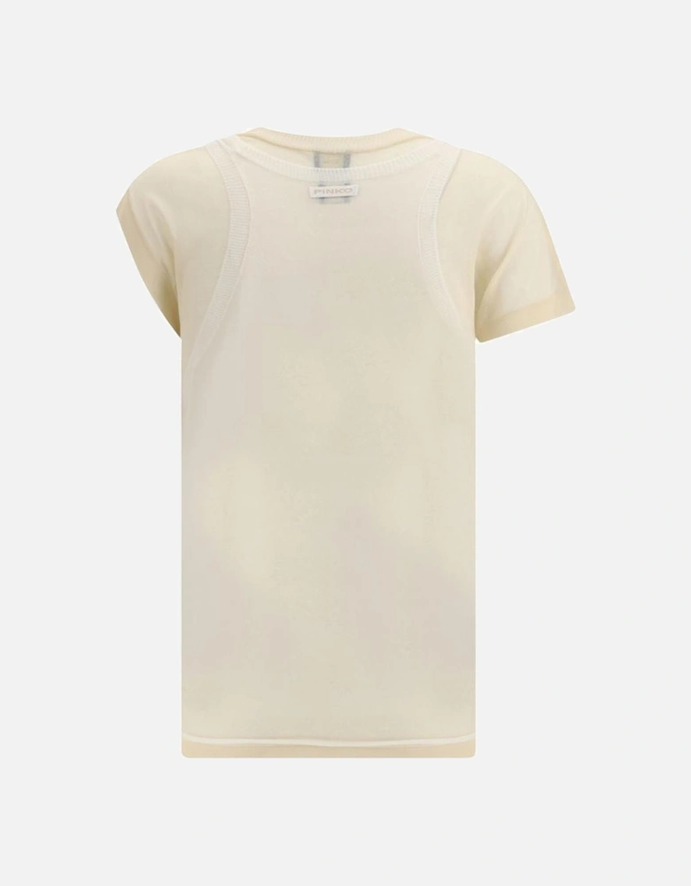 Double-Layer Ribbed Crew Neck Knitted T-Shirt Women - White