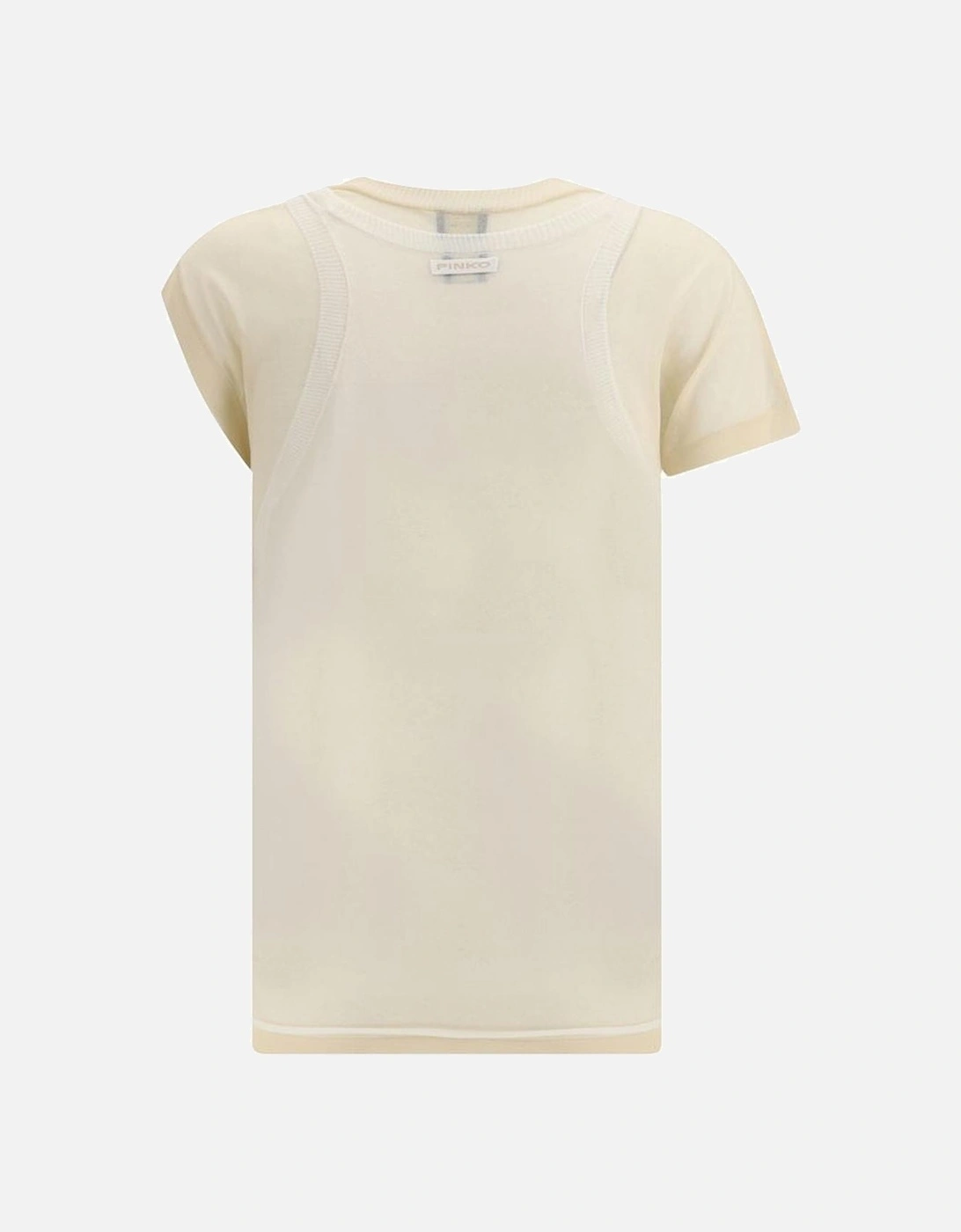 Double-Layer Ribbed Crew Neck Knitted T-Shirt Women - White