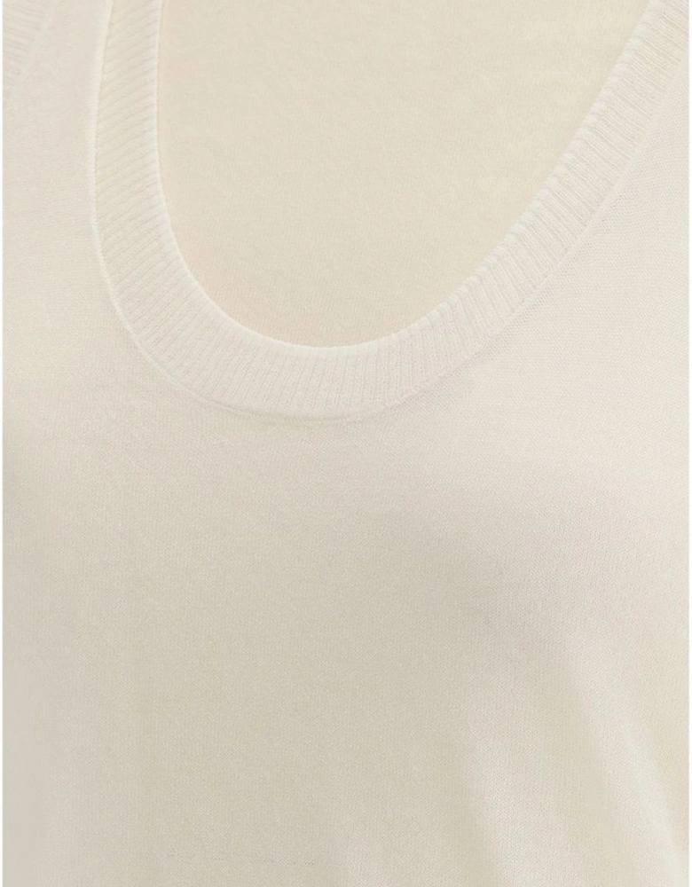 Double-Layer Ribbed Crew Neck Knitted T-Shirt Women - White