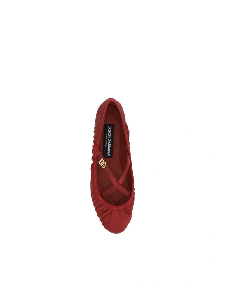Satin Ballerinas with Crisscross Strap Women - Red Flats