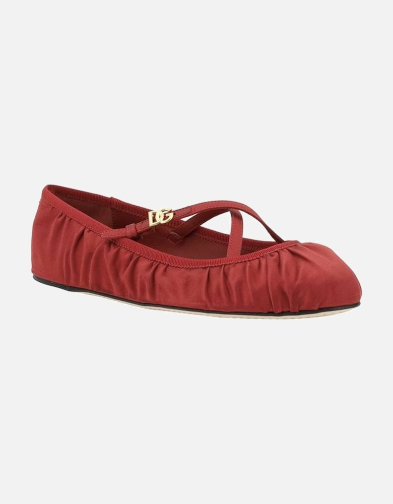 Satin Ballerinas with Crisscross Strap Women - Red Flats