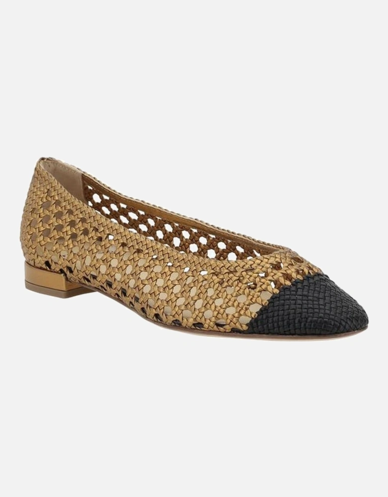 Leather Almond Toe Ballerinas with Woven Detail Women - Gold Flats