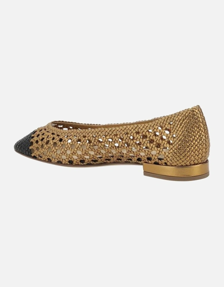 Leather Almond Toe Ballerinas with Woven Detail Women - Gold Flats