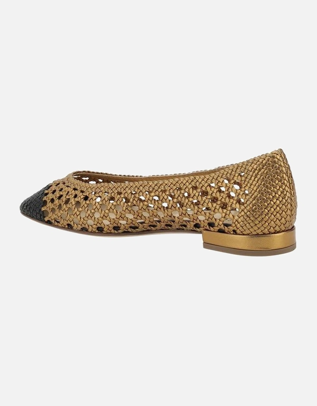 Leather Almond Toe Ballerinas with Woven Detail Women - Gold Flats