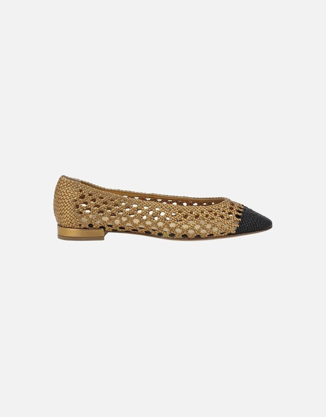 Leather Almond Toe Ballerinas with Woven Detail Women - Gold Flats, 5 of 4