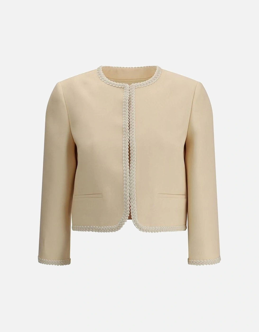 Silk Crepe Cropped Blazer with Embroidered Edges Women - Cream Suits, 4 of 3