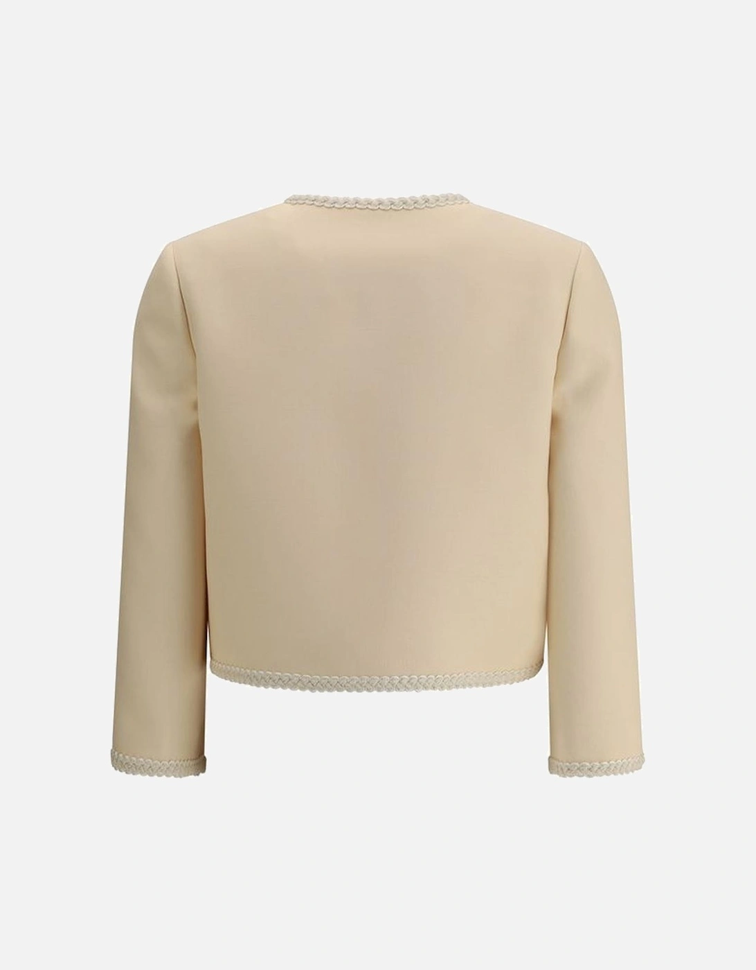 Silk Crepe Cropped Blazer with Embroidered Edges Women - Cream Suits