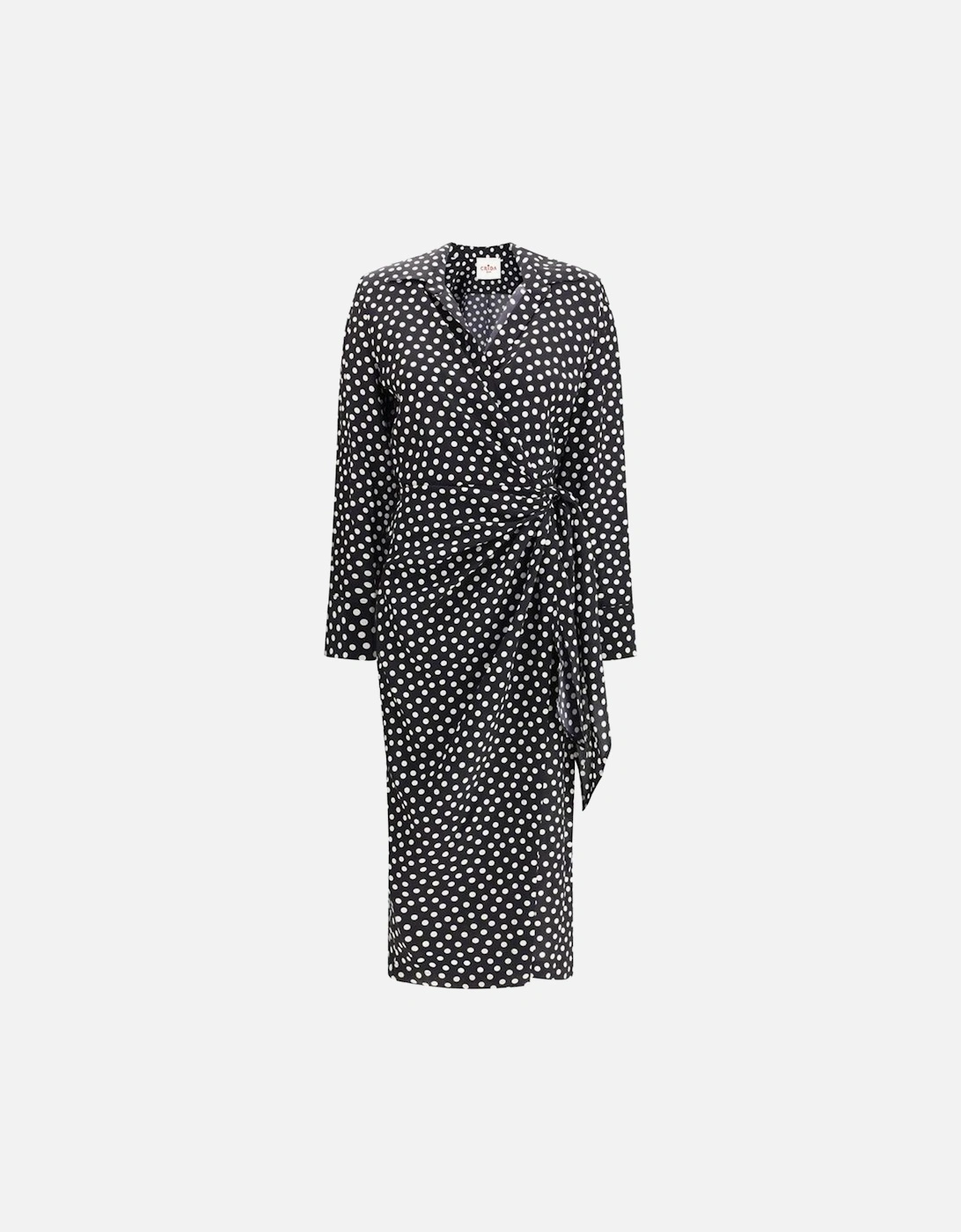 Polka Dot Wrap Dress with V-Neck and Tie Bow Women - Black Dresses, 4 of 3
